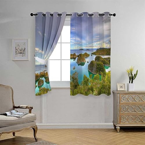 Miniatura 2 de Boho Curtains Blackout Sea Island Coast Beach Door Curtain for Doorway Cortinas para Ventanas De Cuarto 55Inch Width by 45Inch Length,2 Panels