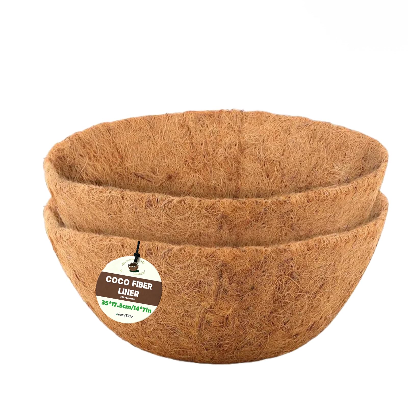 ApexTide Coco Liner Hanging Basket Liners 2PCS, 35 * 17.5cm/14 * 7in Natural Round Coconut Fiber Replacement Liners for Flowers, Vegetables Indoor Outdoor Garden Flower Pots Cupped Shaped