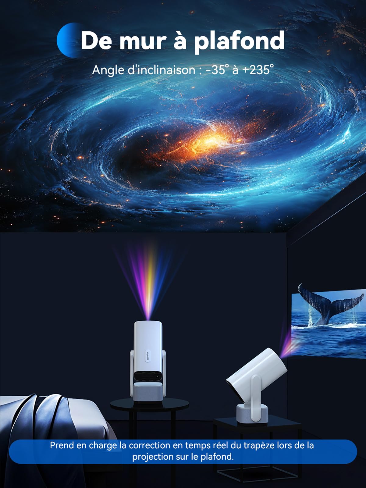 Videoprojecteur WiFi Bluetooth 4K Supporté - SOOMFON Mini Retroprojecteur Video Portable SK2 720P Natif 260 Lumens 270 Degrés Rotation pour la HDMI/USB/TÉLÉPhone/PC/Lap