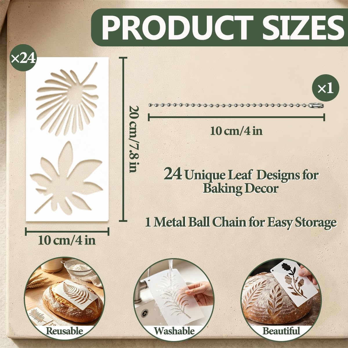 24pcs Plant Leaves Bread Stencils Reusable Artisan Sourdough Bread Stencils Baking Painting Mold Set,Cakes, Cookies Baking Tools for Decorating(3.9 inch x7.8 inch) (White)