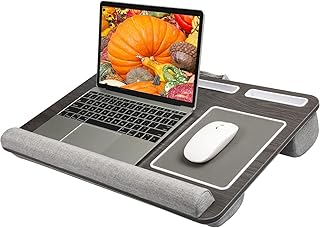 HUANUO Lap Desk - Fits up to 17 inches Laptop Desk, Built in Mouse Pad & Wrist Pad for Notebook, Laptop, Tablet, Lap Stand with Tablet, Pen & Phone Holder, Black Woodgrain