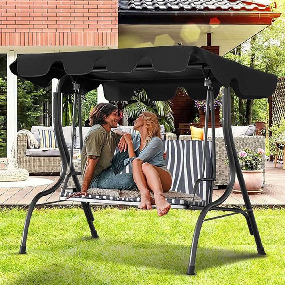Auvent de Rechange 210 x 145 cm pour Balançoire Extérieur, Toit de Remplacement de Balancelle Jardin 3 Places Imperméable Anti-UV pour Patio(Black)