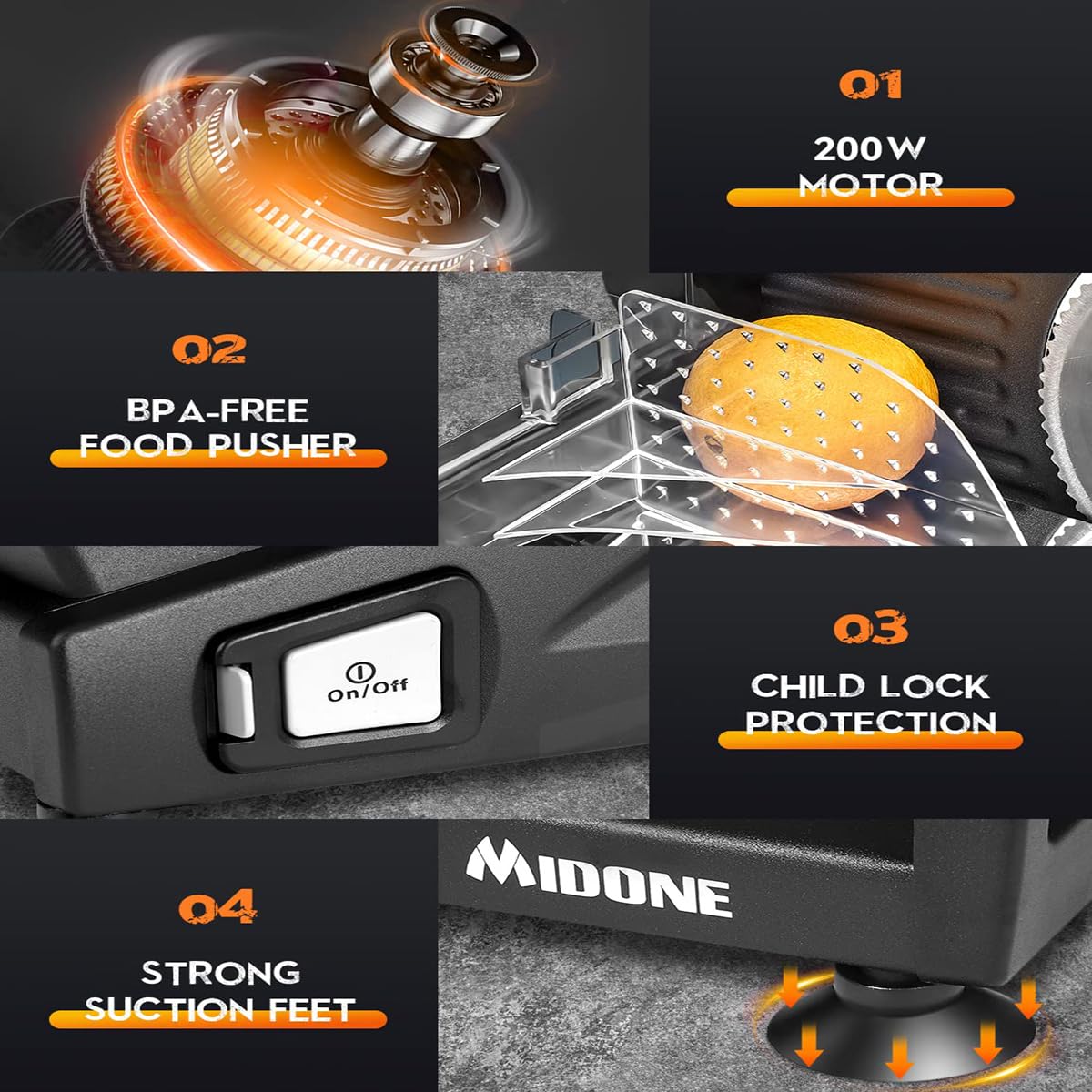 HmLtd Affettatrice per Carne,Affettatrice per Alimenti in Acciaio Inossidabile,Affettatrice per Frutta da 200 W,Spessore Regolabile,Non Richiede azionamento Elettrico,Protezione Blocco Bambini,per