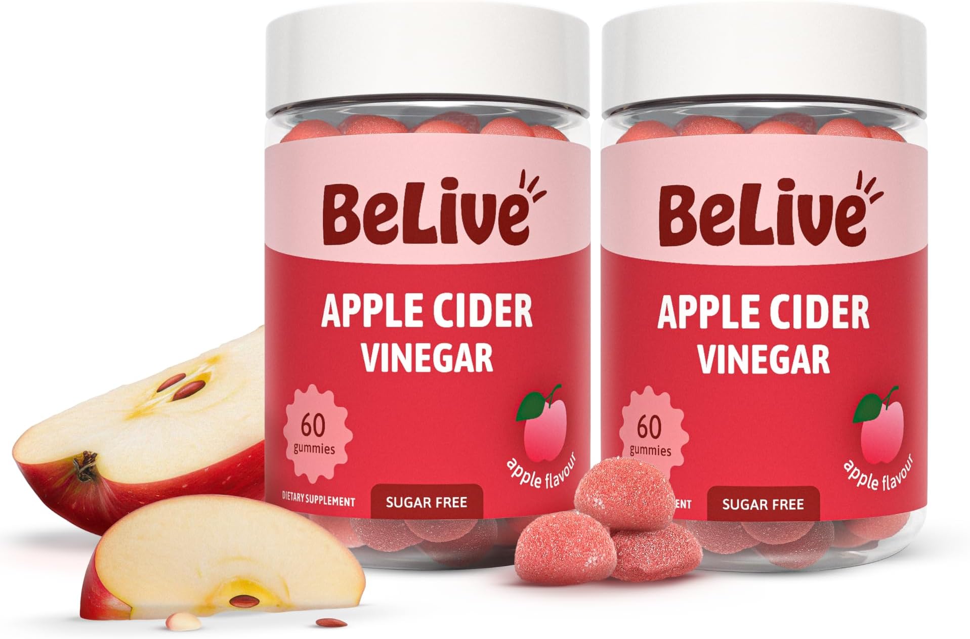 BeLive Apple Cider Vinegar Gummies, 500mg, for Digestive Health, Zero Sugar | ACV Supplement for Digestion Support, Bloating, and Detox, Apple Flavor, Gluten Free, 120 count