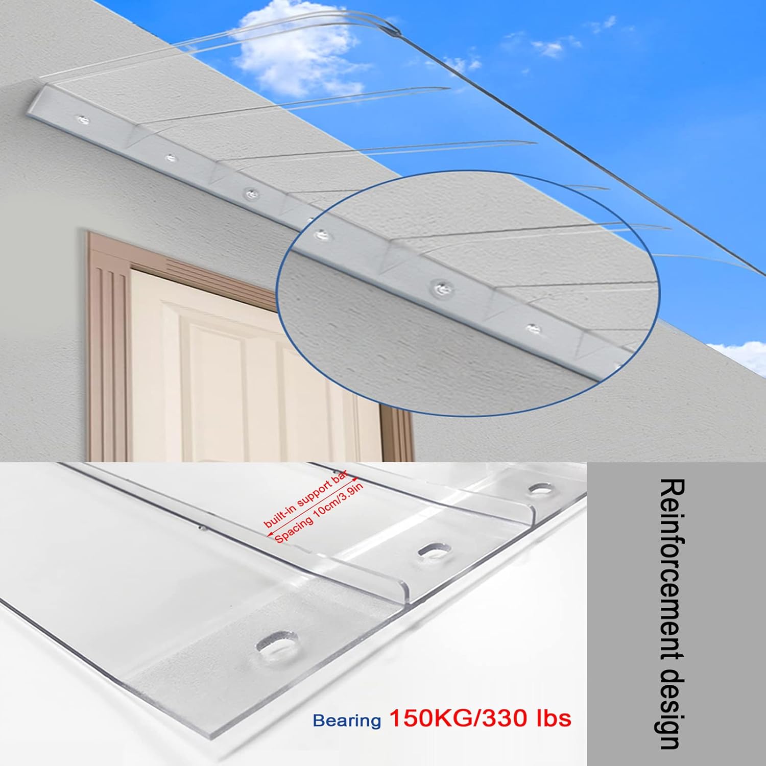 Invisible Window Rain Shelter Cover,Front/Back Door Porch Canopy,Front Door Canopy Outdoor Awning,Door Window Garden Canopy Patio Porch Awning,Curved Polycarbonate Cover (40x130cm/16 x51)