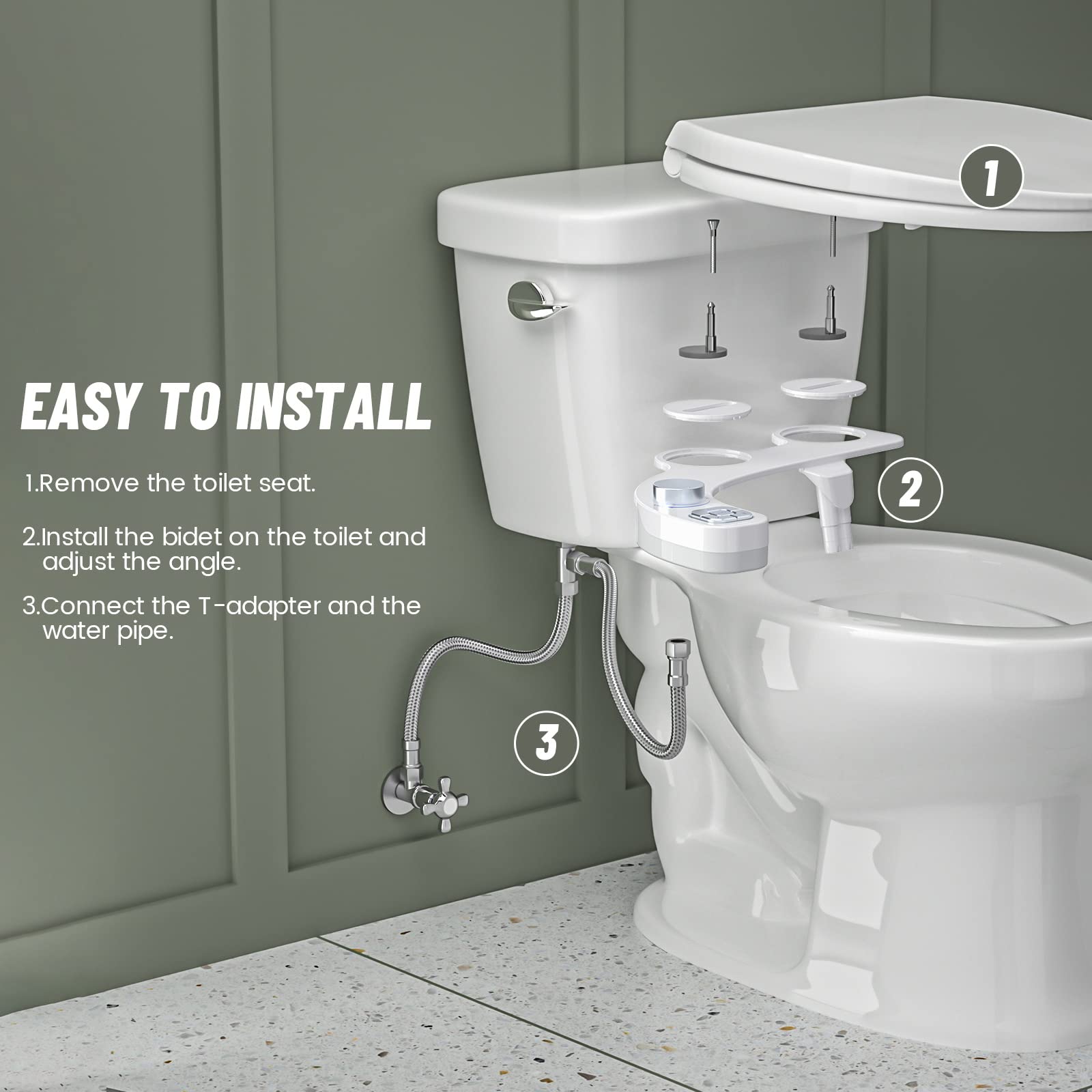 Bidet Toilette WC Bidet Japonaise Pulvérisateur Bidet Kit Abattant WC Alle De Bain avec Double Buses rétractables autonettoyantes