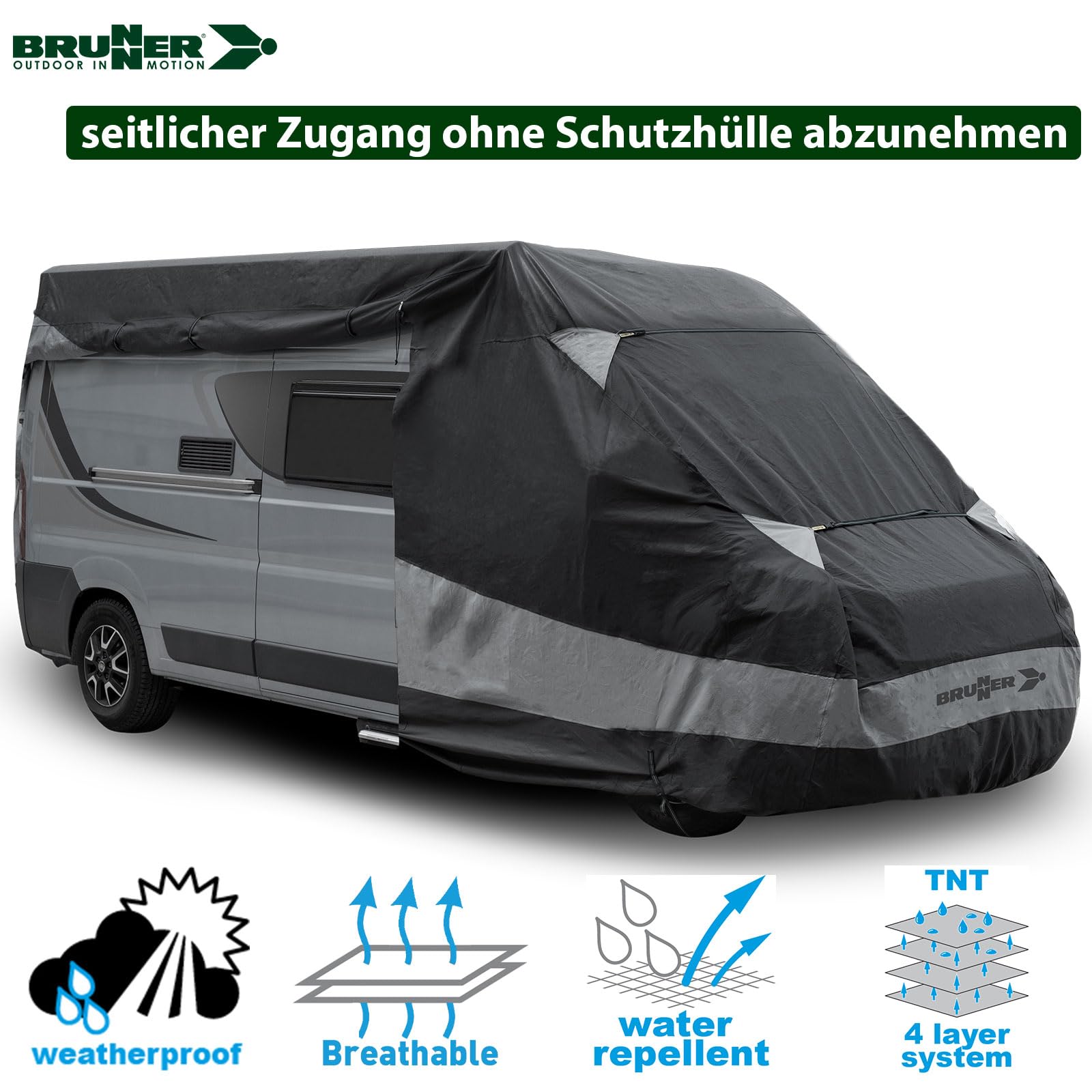 BRUNNER PRO Cover Design 12M Abdeckplane Schutzhülle, FIAT Ducato Peugeot Boxer Citroen Jumper, Größen L2-L4, Atmungsaktiv Wasserabweisend UV-Beständig Winter+Sommer, FÜR FAHRZEUGLÄNGE L4=6,36m
