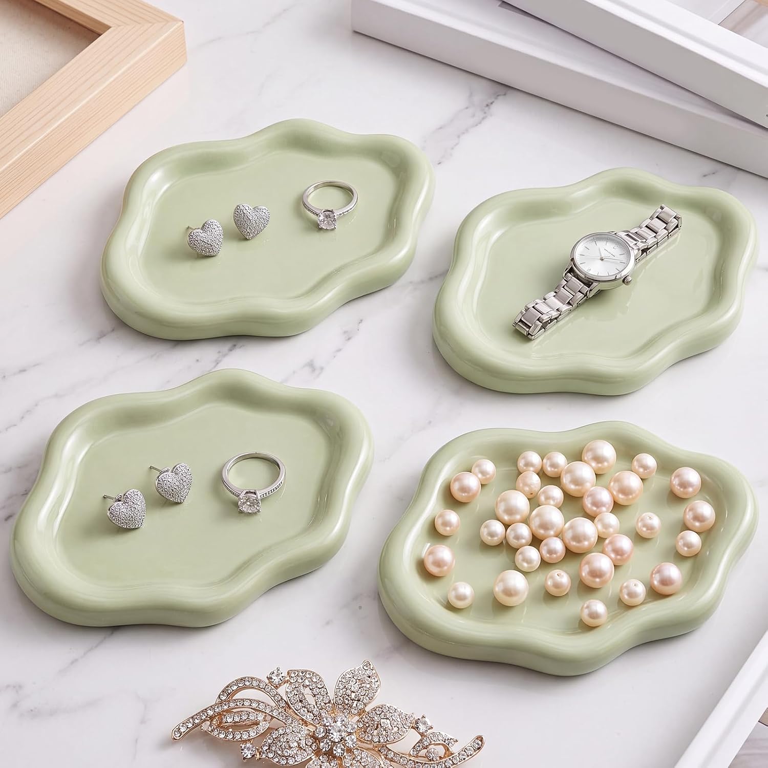 4 Pack Ceramic Jewelry Tray, Trinket Dish, Small Jewelry Dish