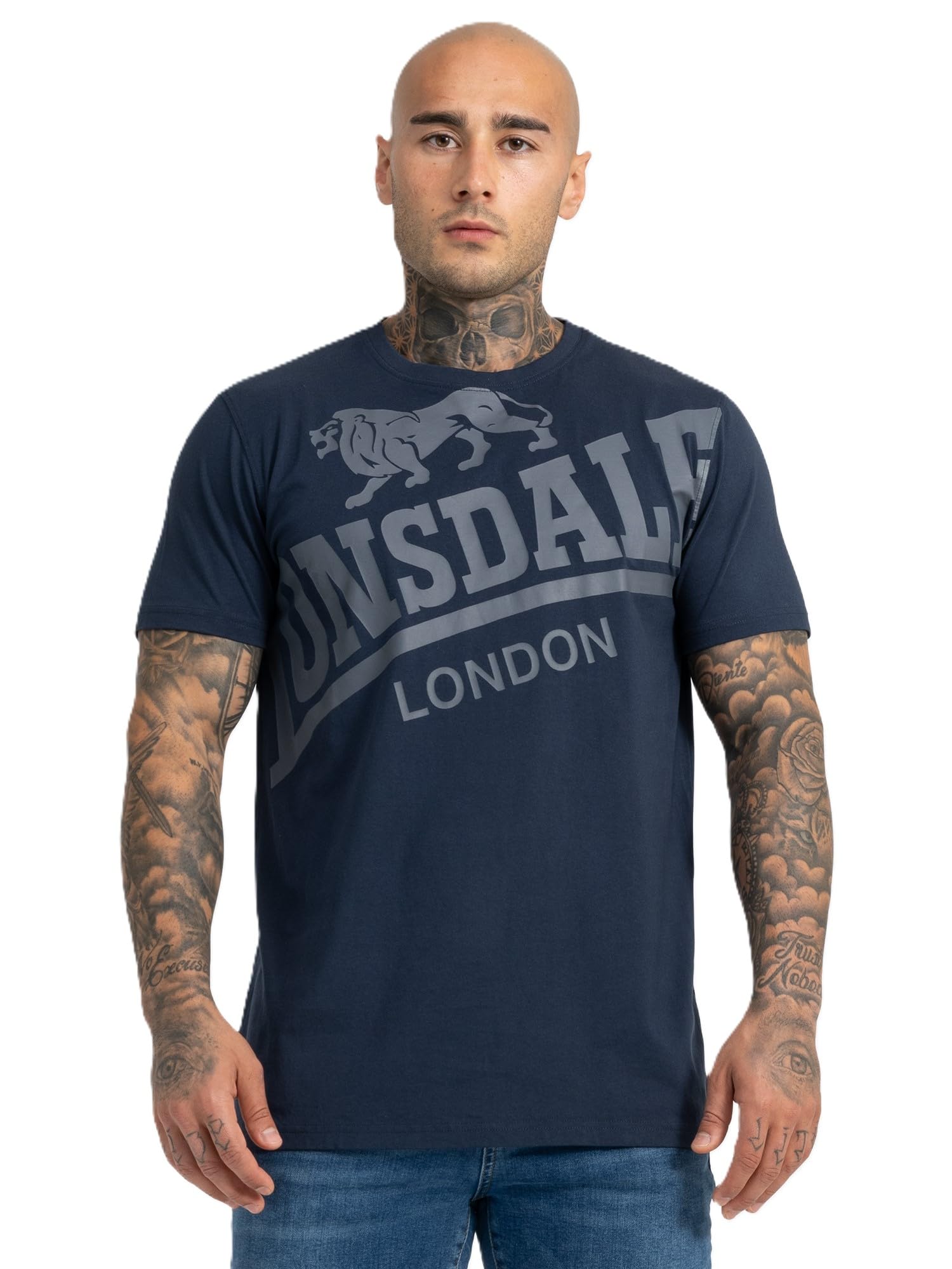 Lonsdale - Men's Navy Classic T-Shirt - Regular Fit Lion Logo New 2020 Model Watton 100% Cotton