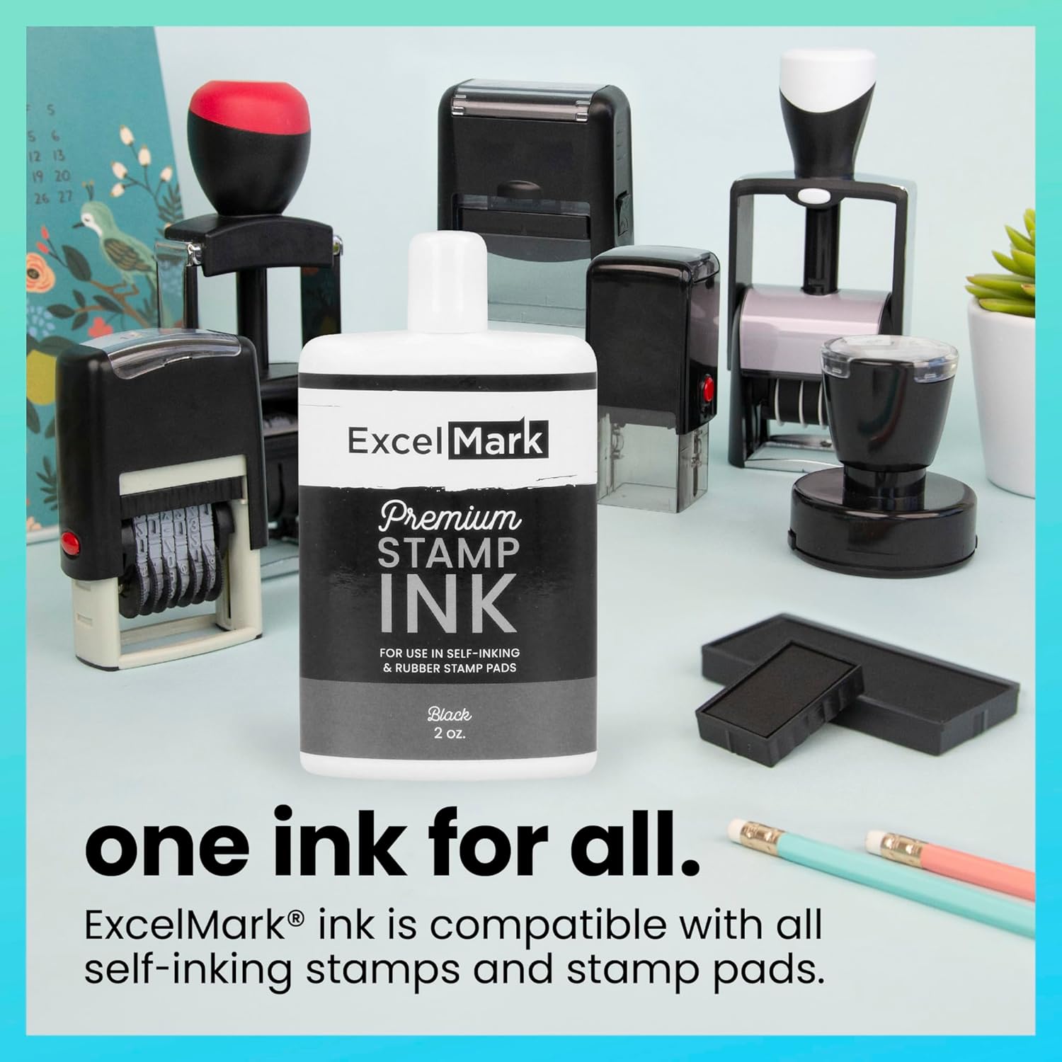 ExcelMark Stamp Ink – Ink Refill for Stamp Pads & Self-Inking Stamps - No Mess Precision Tip - Easy Re-Inking - Perfect for Crisp, Clear Impressions - 2 oz. - Black Ink