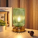 Cordless Table Lamp for Bedroom, 7500mAh Rechargeable Battery Operated Lamp, Modern Touch Dimmable Wireless Lamp Gold Base Green Glass Shade for Living Room, Desk, Led Bulb Included