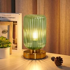 Cordless Table Lamp for Bedroom 7500mAh Rechargeable Battery Operated Lamp Modern Touch Dimmable Wireless Lamp Gold Base Green
