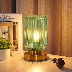 Cordless Table Lamp for Bedroom 7500mAh Rechargeable Battery Operated Lamp Modern Touch Dimmable Wireless Lamp Gold Base Green