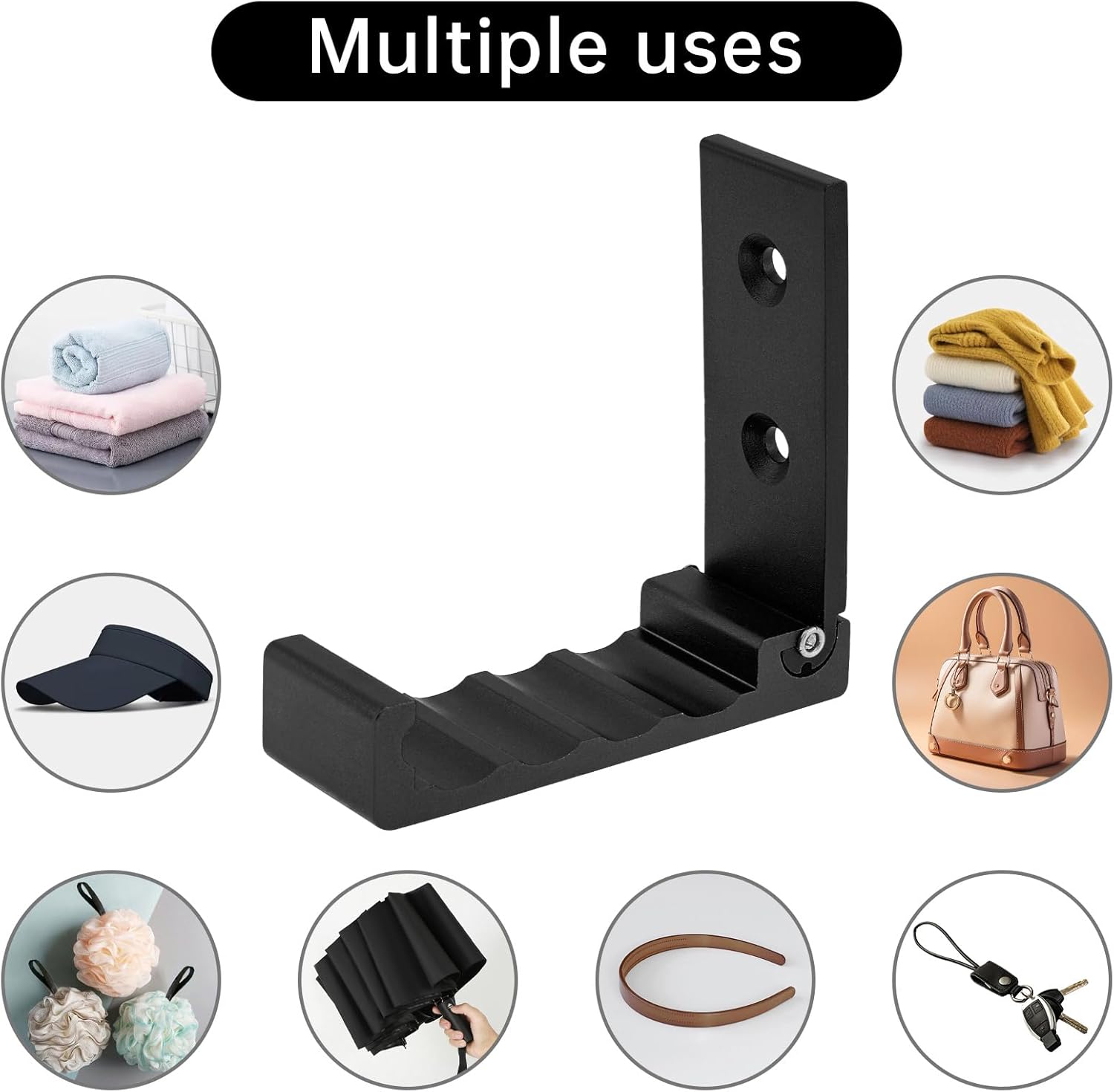8Pcs Folding Coat Hooks, Heavy Duty Aluminum Alloy Wall Hooks for Hanging Coats, Towels, Bags & Fitness Equipment (8, Black)