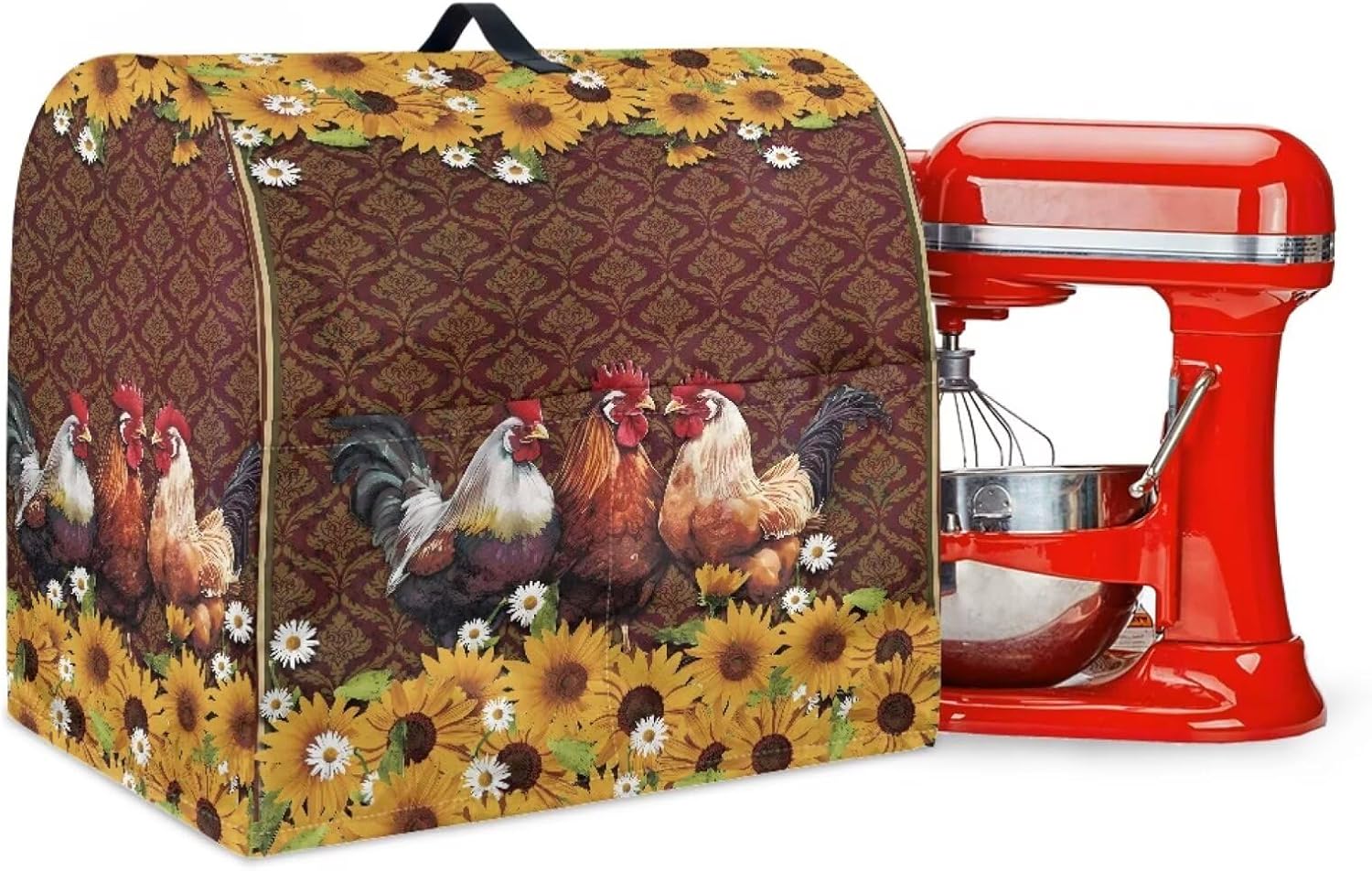 Chicken Sunflower Daisy Stand Mixer Cover compatible with Kitchen Aid Mixer Wear-Resistan Food Processor Covers Home Decor with Pocket and Organizer Bag - L