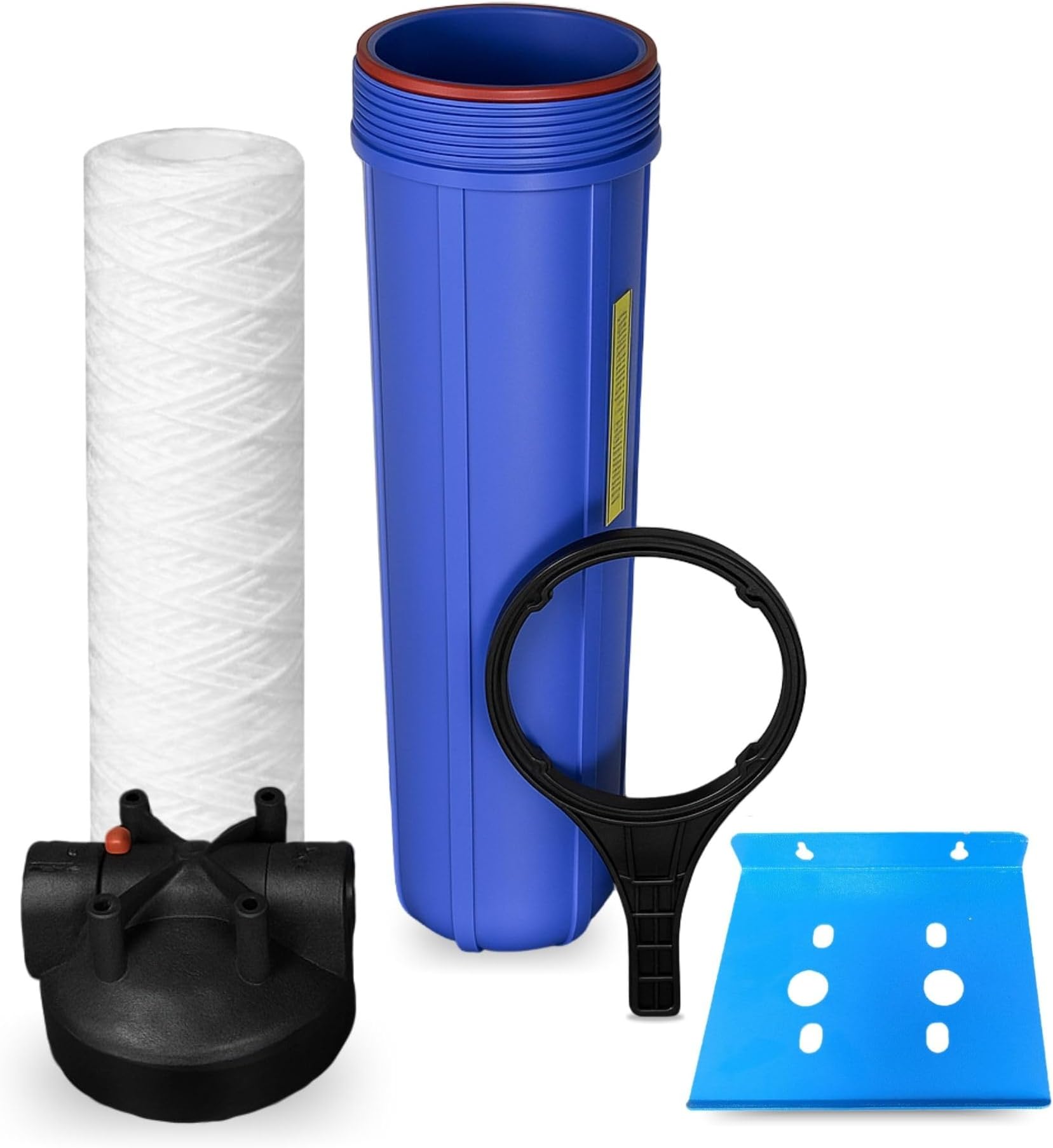 Ampereus Whole House Water Filter 20 Inches Jumbo Yarn Filter With Jumbo Housing Plate And Spanner 1 Inch Inlet Outlet - Sedimentation, Blue