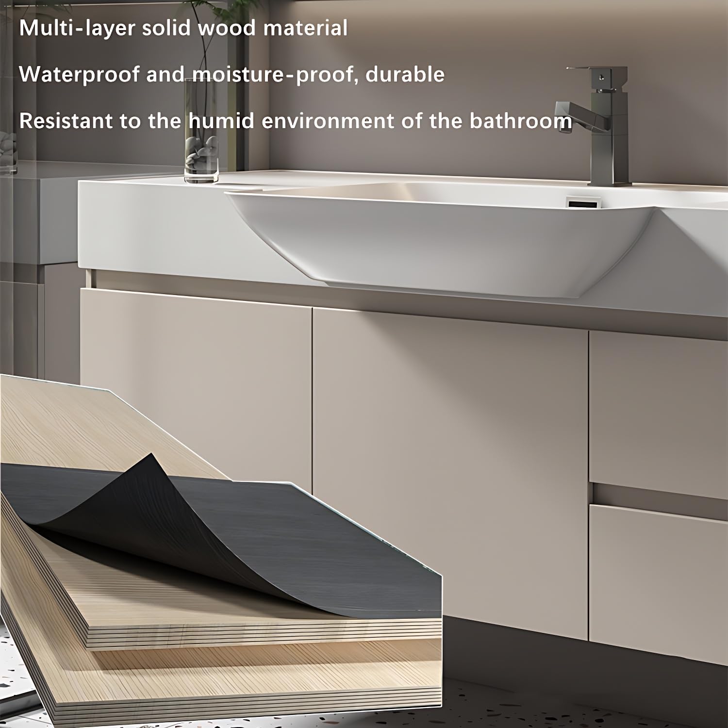 Bathroom Vanity - Wall Mounted Bathroom Vanity with Sink & Smart LED Defog Mirror Caninet, Solid Wood Vanity Bathroom for Small Space (44'')