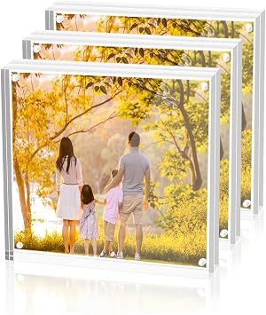 Sezanrpt Acryl 10x10cm quadratischer Bilderrahmen 3-Pack magnetische klare doppelseitige freistehende Bilderrahmen f r 10x10 oder 8x8 Bilderanzeige Desktop Ticket Anzeige