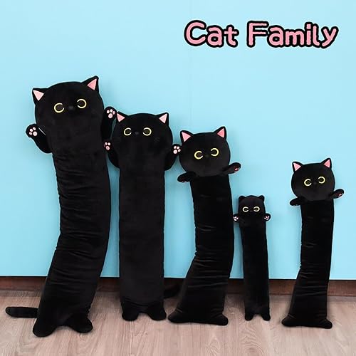 Miniatura 5 de MUFEIRUO Almohada larga de felpa de gato de 225 pulgadas lindo gato largo de peluche suave y largo de gato almohada larga de gato negro kawaii