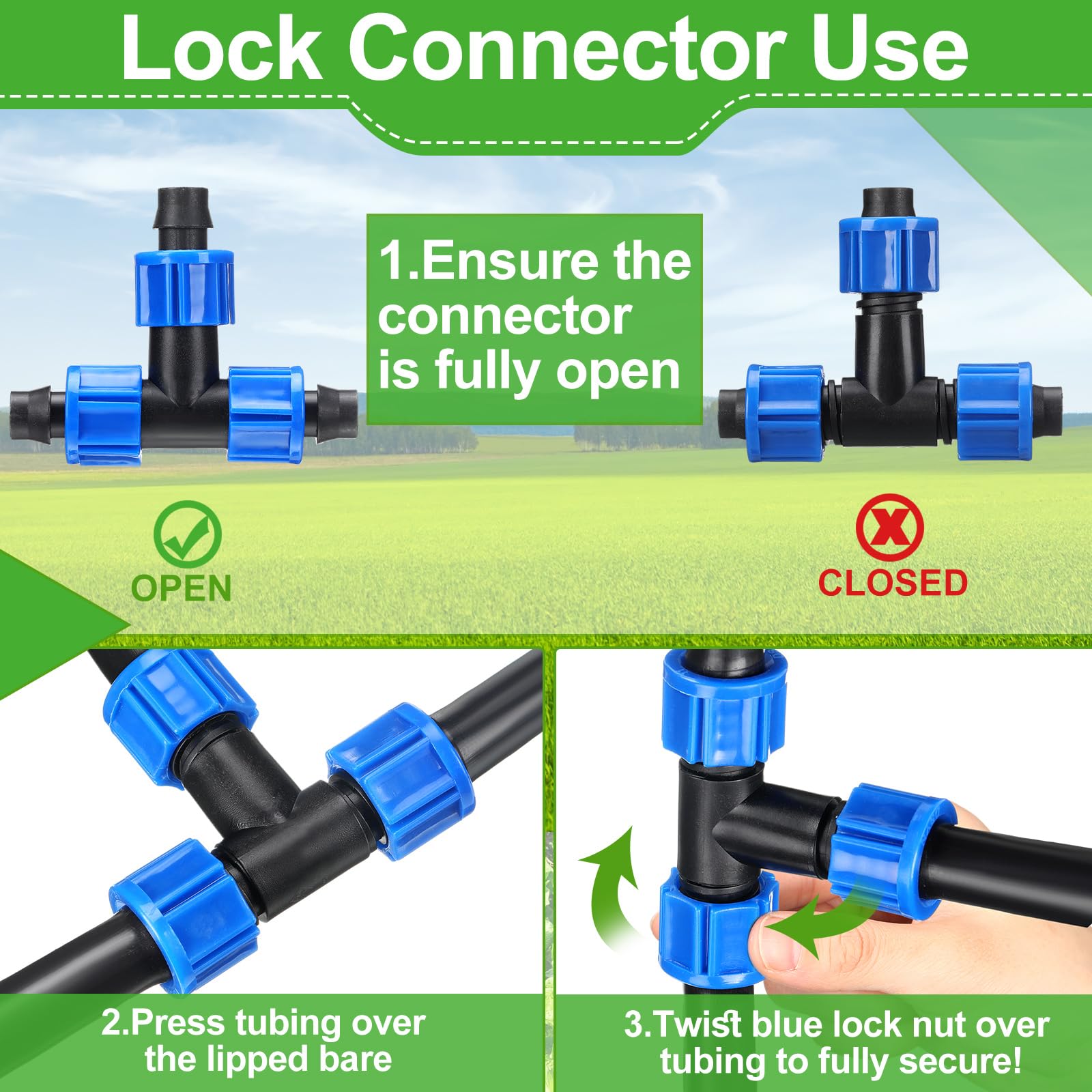 Tujoe 50 piezas de accesorios en T de riego por goteo de 5/8 pulgadas, conector universal en T, accesorios de tubería de línea de goteo, accesorios de púas compatibles con la mayoría de sistemas de