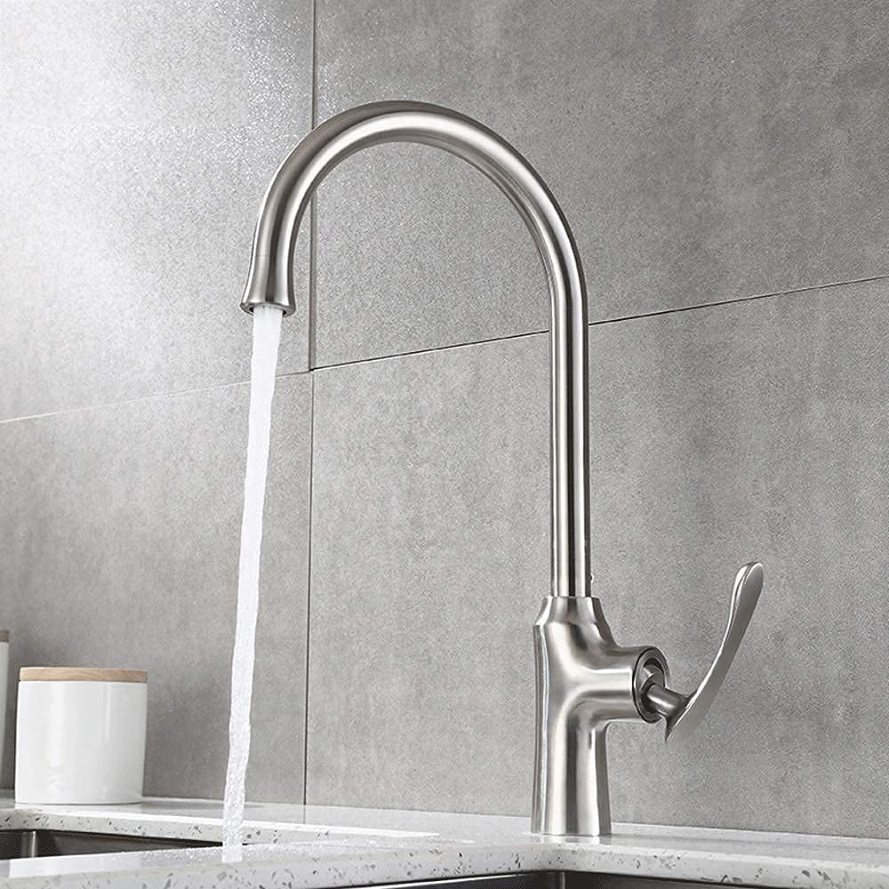 Robinet de cuisine mitigeur évier monotrou rotatif eau chaleur froide brossé