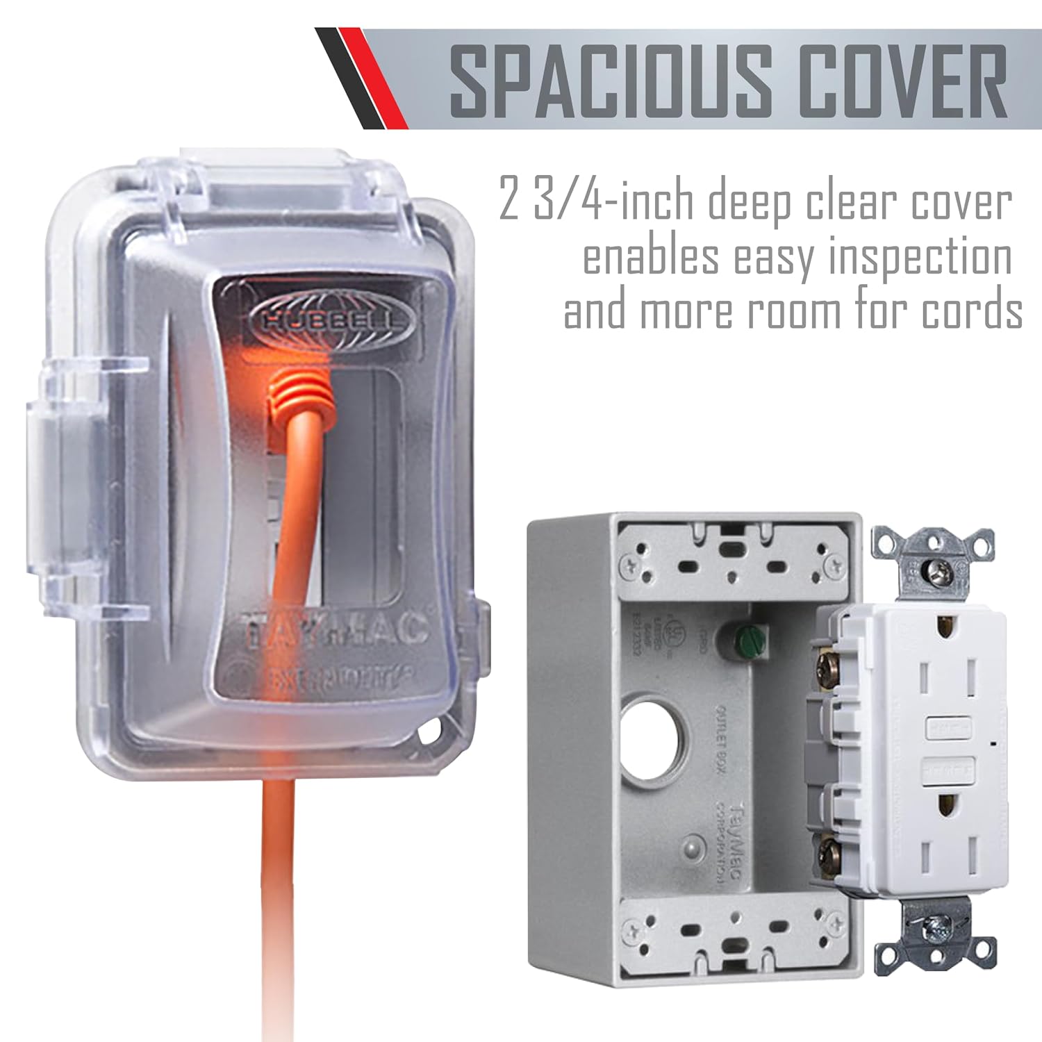 TayMac 1-Gang Weatherproof in-Use Outdoor GFCI Outlet Cover Kit, Clear/Gray image 4