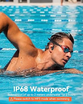 MONODEAL Headphones Swimming IP68 Underwater Bone Sound Headphones Bluetooth 5.4 Bone Conduction Headphones with 8GB MP3 Player Memory Open-Ear Waterproof Headphones for Swimming Running