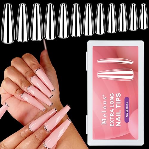 Miniatura 7 de 600 puntas de uñas postizas transparentes de cobertura completa, uñas postizas de gel x puntas de uñas XXL