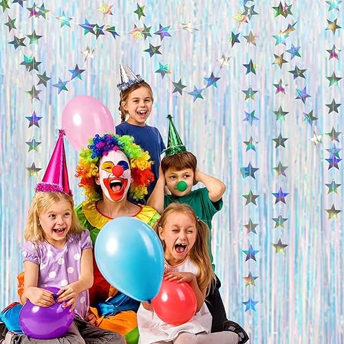 Miniatura 4 de Cheerland Cortina de papel de oropel iridiscente, guirnalda de estrellas parpadeantes, decoración colgante, propuesta, boda, compromiso, fondo