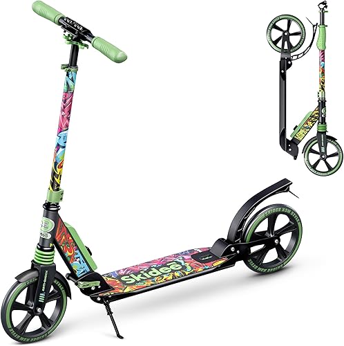 Miniatura 11 de SKIDEE Patinete para Adultos y Adolescentes, Altura Ajustable, Plegable, Ruedas Grandes, Ligero, Duradero, Suspensión Anti-Golpes, Hasta 220 Libras