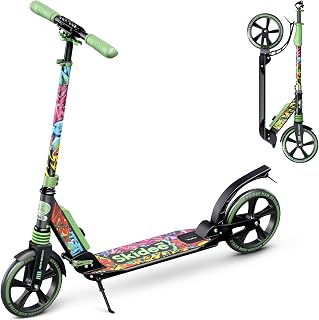 Skidee Adult & Teen Scooter Adjustable Height, Folding, Large Wheels, Lightweight, Durable, Anti-Shock Suspension, Up to 220 lbs