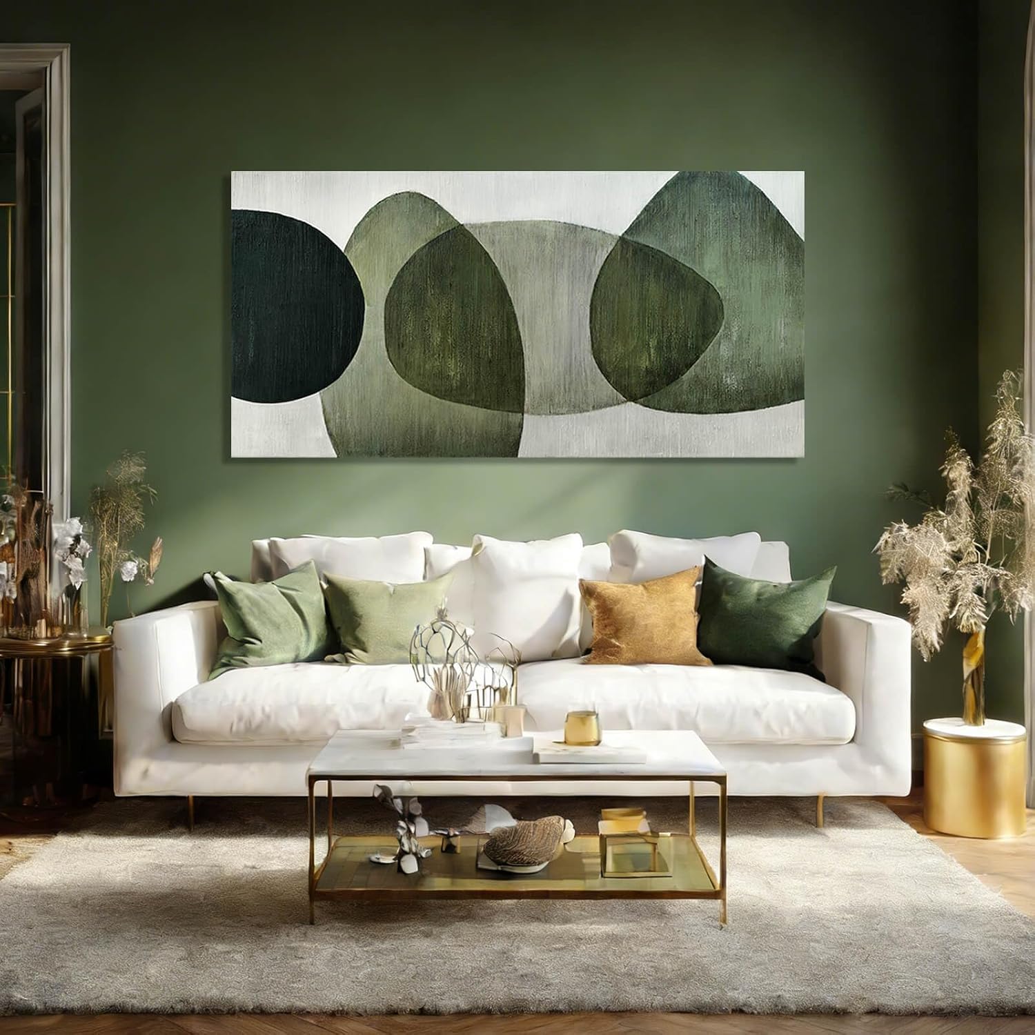 Framed Wall Art for Living Room Green and Black Abstract Canvas Wall Decor Block Art Posters Neutral Wall Prints for Dining Room Office Kitchen 24"x 48" - Image 6