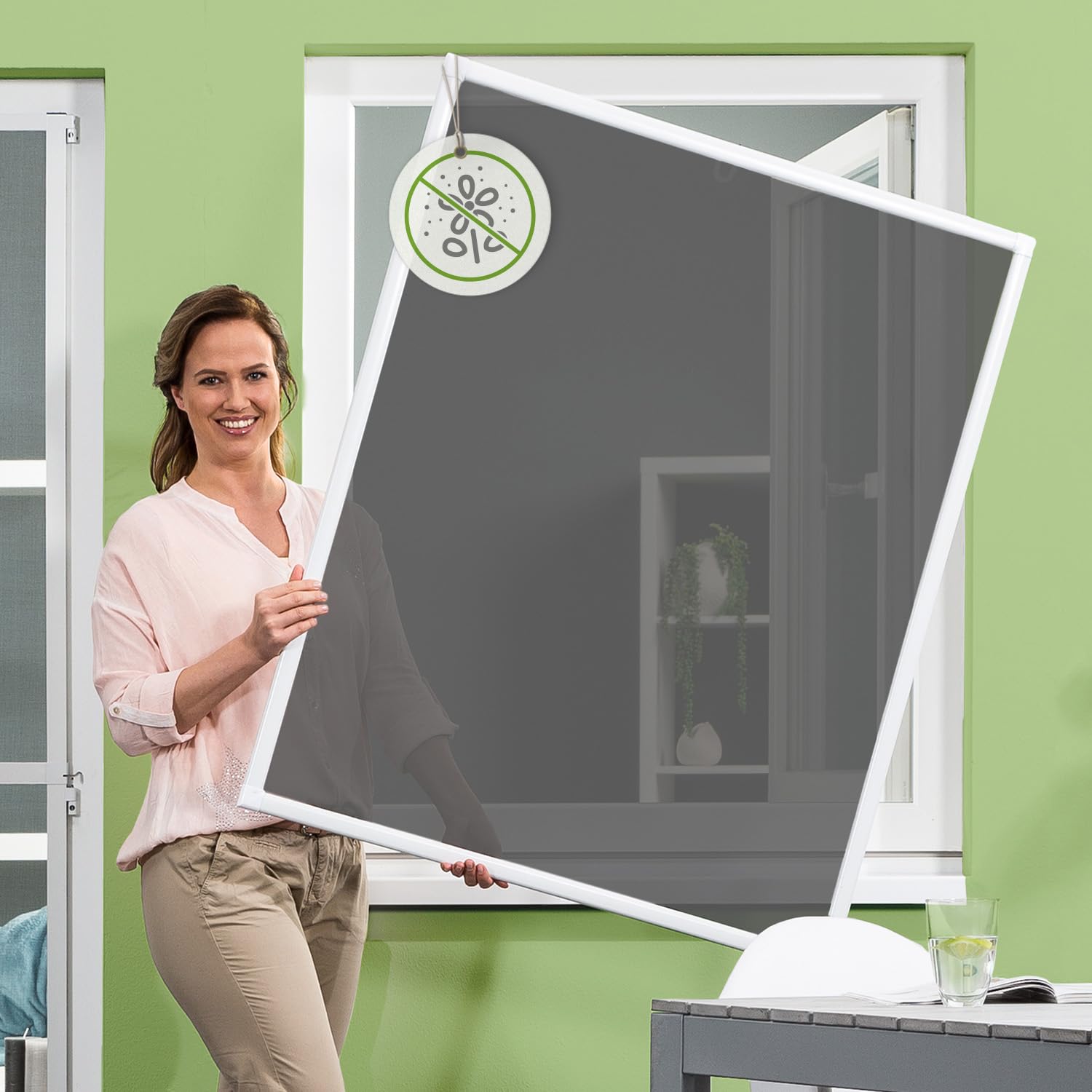 empasa Pollenschutz Fliegengitter Fenster Basic Alurahmen für Allergiker