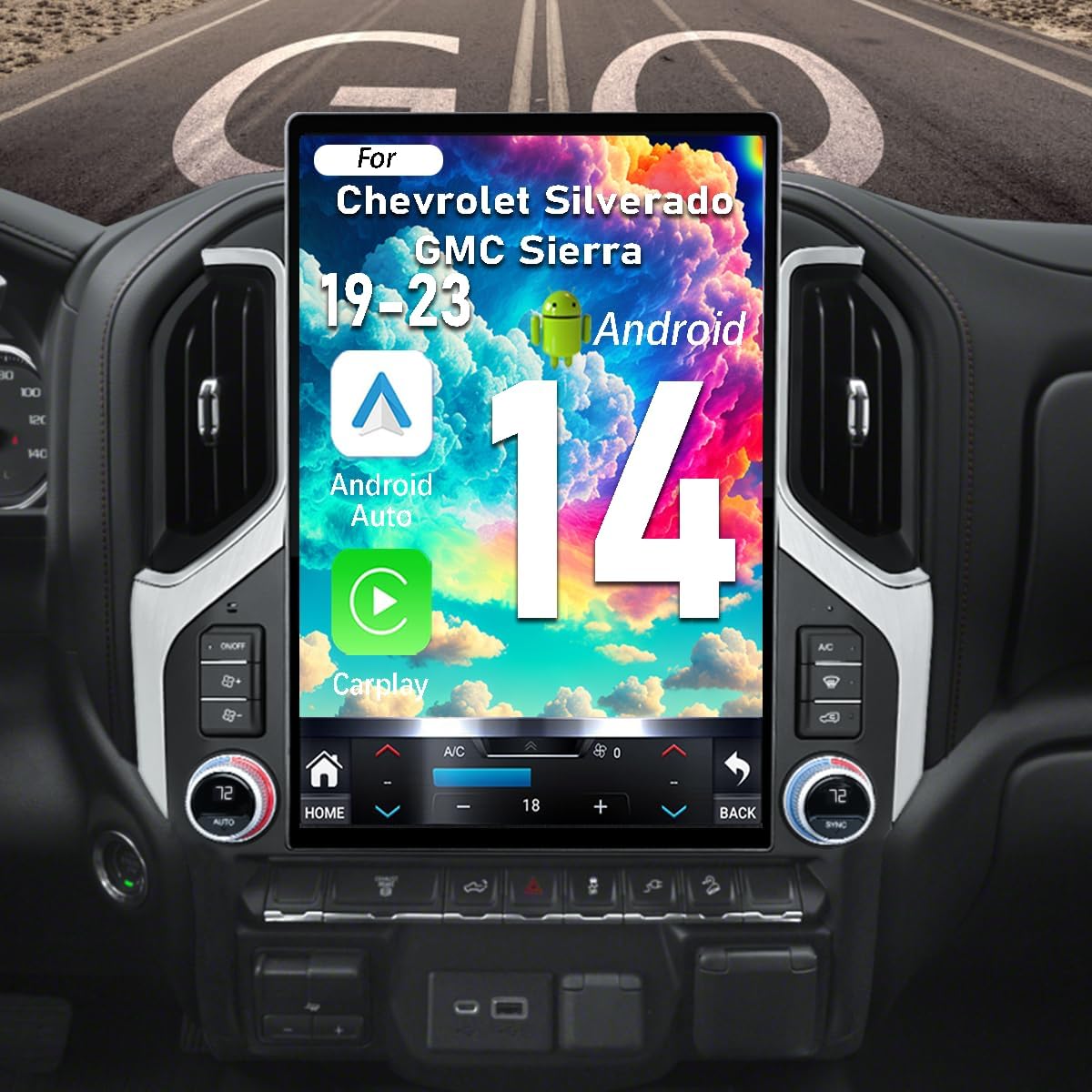 15.6 Inch Touch Screen Android Upgrade Car Radio for GMC Sierra Chevrolet Silverado 2019 2020 2021 2022 2023 Head Unit Wirless Carplay GPS Navigation Screen Upgrade Multimedia Player Android Auto
