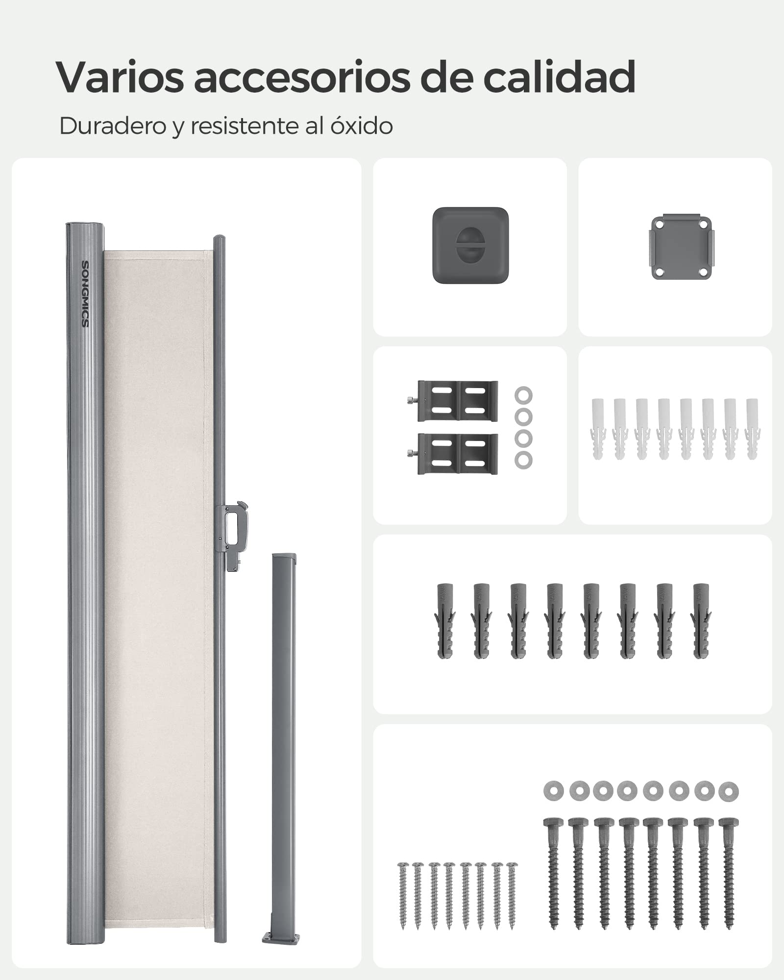 SONGMICS GSA204E01 - Estor Lateral de Aluminio Extensible 200 x 400 cm, protección Solar, Opaca, para balcón, terraza, jardín, Color Beige
