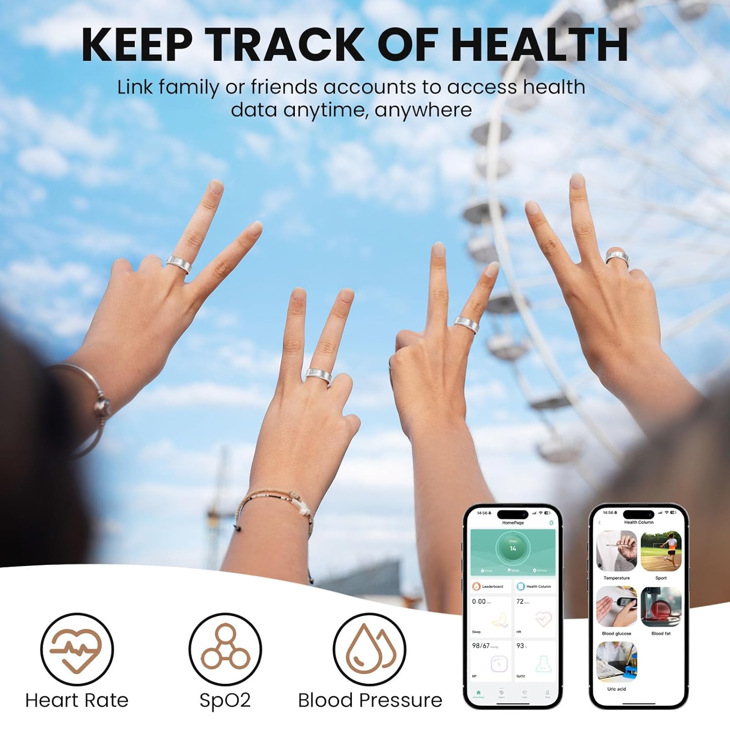 Smart Ring for Men and Women, Waterproof Fitness Ring Health Tracker, Heart Rate, Stress, Oxygen Monitor, Sleep Steps Calories Tracker, Activity Ring Compatible with iPhone and Android (14#)