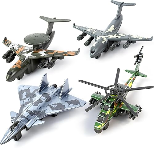 4 Pack Juguetes de Aviones Fundidos a Troquel, Juguetes de Modelos de Aviones del Ejército de Aleación Aviones de Camouflage Avión de Combate