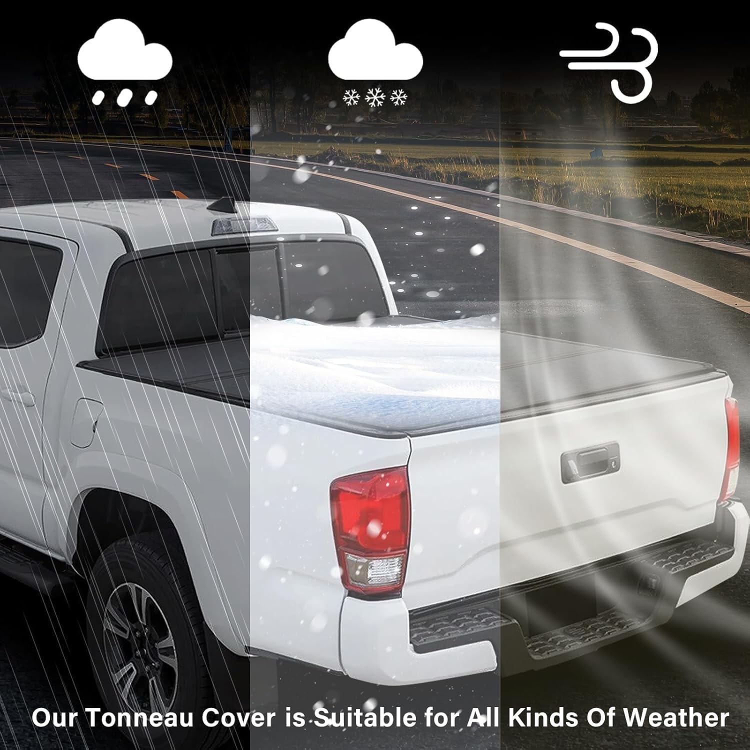 Hard Quad-Fold Truck Bed Tonneau Cover Compatible with 2016-2026 Toyota Tacoma 6 FT (74") Bed (with Trail Special Edition Storage Boxes) FRP, Only fits Models with Factory Deck Rail System