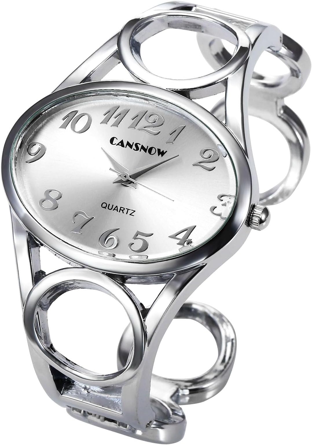 Women Fashion Silver Tone Circle Band Arabic Numeral Scale Bangle Cuff Dress Bracelet Watch - Valentine's Day Gift