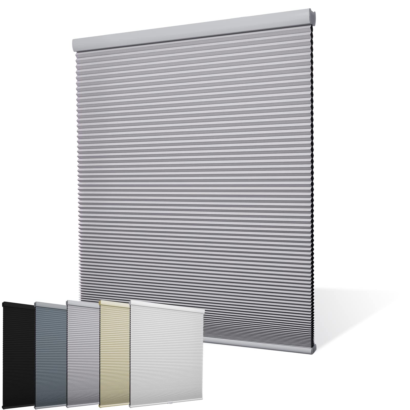 Moonice Cordless Honeycomb Pleated Blinds Blackout Cellular Shades for Window Fabric Insulated UV Protection Honeycomb Shades Easy Fit for Home Bedroom Kitchen Grey, 95cm W x 120cm H
