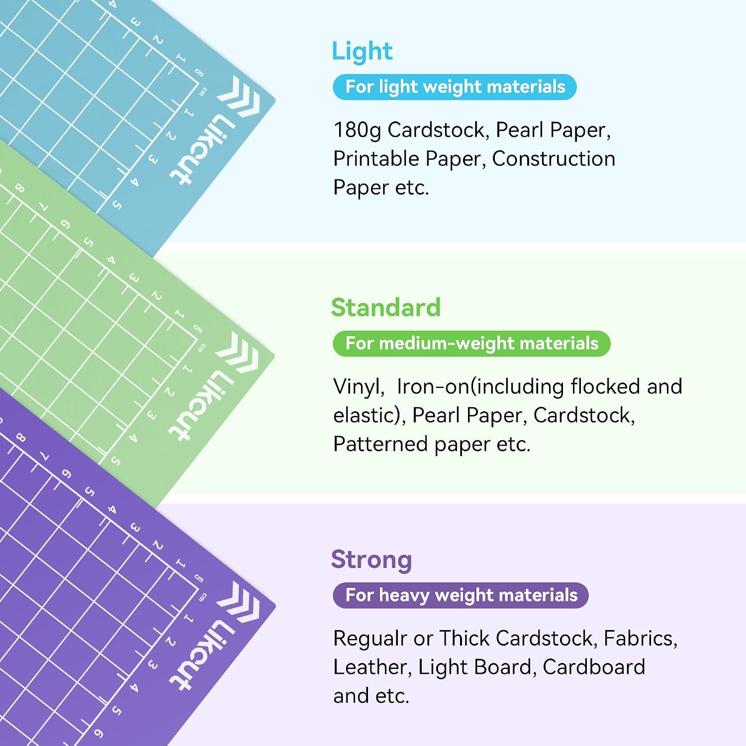 Likcut Cutting Mat for S41 Vinyl Cutter - 8.5" x 12" Cutting Mats (Standard, Light, Strong Adhesive 3 Mats) Compatible with Cricut Joy Xtra for Craft DIY Paper, Vinyl, Cardstock, Craft