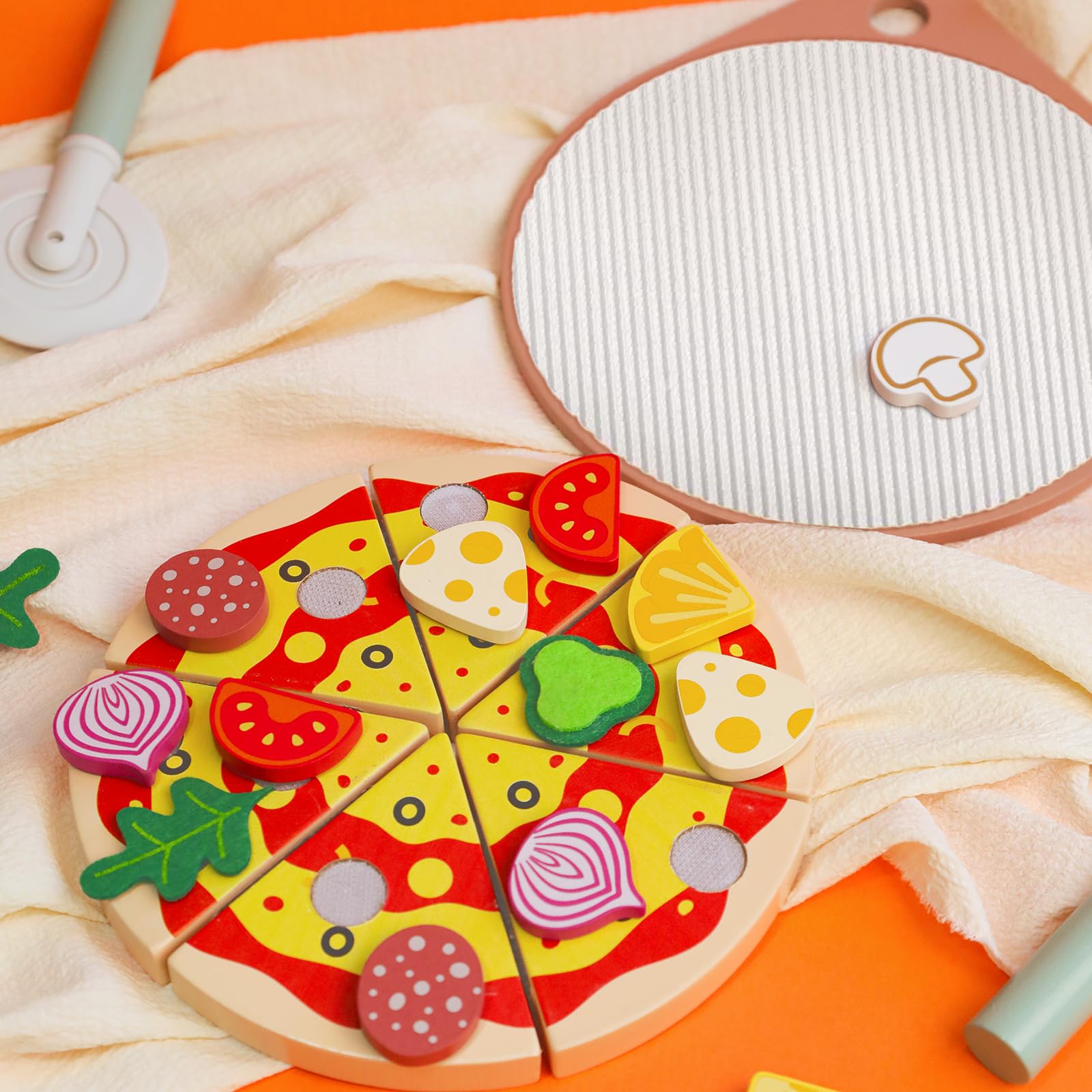 Set di pizza in legno per alimenti – cucina per bambini accessori per la cucina dei giochi in legno – accessori per la cucina dei bambini, giocattolo educativo di ruolo, regalo per bambini