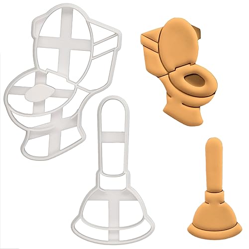BAKERLOGY Set of 2 Toilet Bowl and Plunger Cookie Cutters