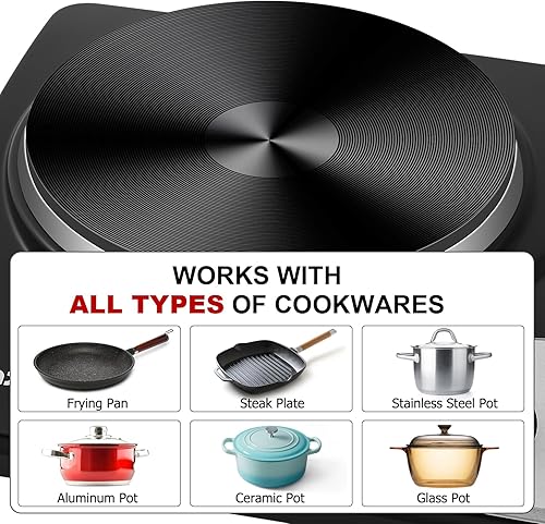 Miniatura 2 de CUSIMAX - Placas eléctricas para cocinar, quemador doble de 1800 W, placas calientes para quemador de encimera, placas calientes portátiles de