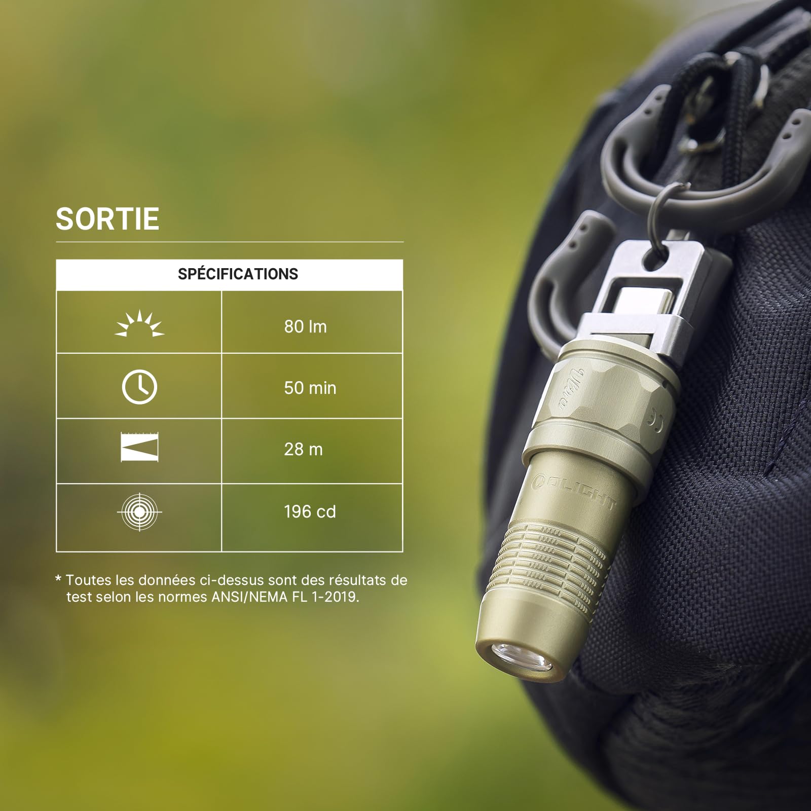 OLlGHT iUltra Mini LED Mini-Lampe de poche USB-C pour porte-clés et EDC, 80 lumens, 20g, OAL, pour gérer les urgences, les environnements sombres et les conditions météorologiques extrêmes