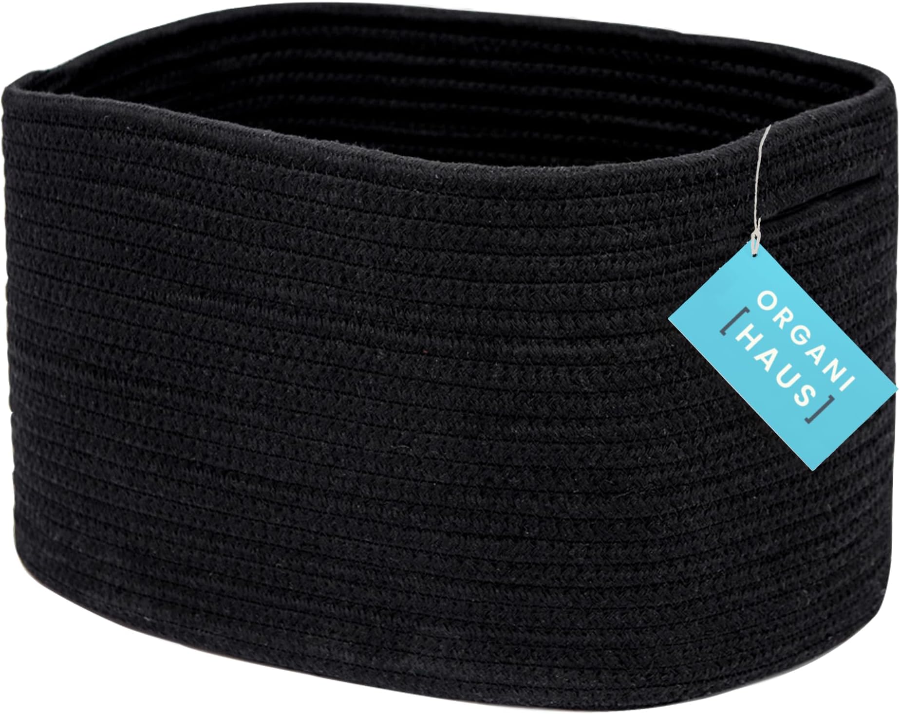 OrganiHaus Cotton Rope Basket for Shelf - Woven Storage Basket for Organizing, Closet & Toy Storage - Black - 15x9x10