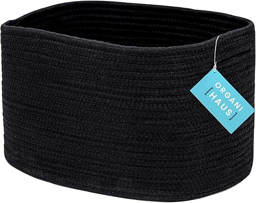 OrganiHaus Cesta negra para almacenamiento, cesta de cuerda de algodón, cestas tejidas para almacenamiento, cestas de toalla para baño, cestas de