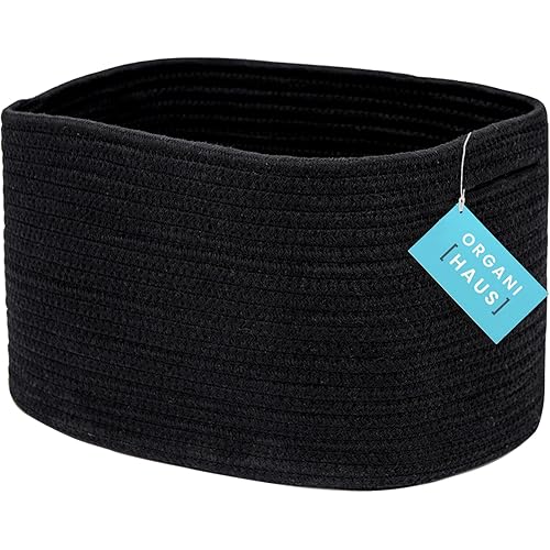 OrganiHaus Woven Storage Baskets for Organizing, Cotton Rope Organizer Bins for Shelves, Closet & Nursery, Dog Toy Basket, Decorative Bins for Toys, Towels & Books - 15x10x9, Black