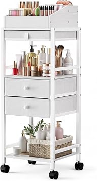Luxspire Makeup Organizer Cart, Floor Skincare Organizers, Makeup Storage with Drawers, Vanity Organizer Cosmetics Display Cases Holder for Skin Care Perfume Nail Polish Makeup Brush Hair Tool, White