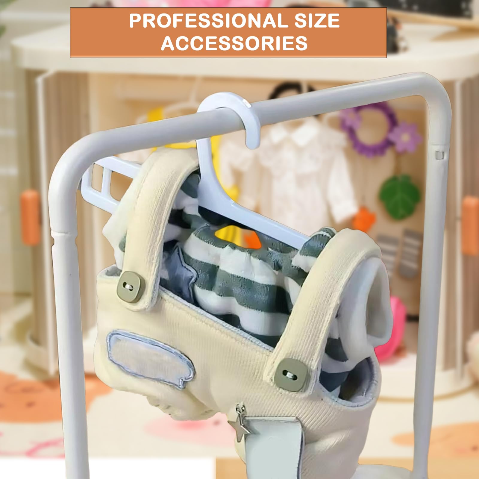 Armadio per Bambole, Guardaroba per Bambole Vestiti per Bambole da 17 cm, Armadio per Bambole con Appendiabiti e Asta, Pieghevole Scatola Guardaroba con Copertura Antipolvere e Ripiano Espositivo